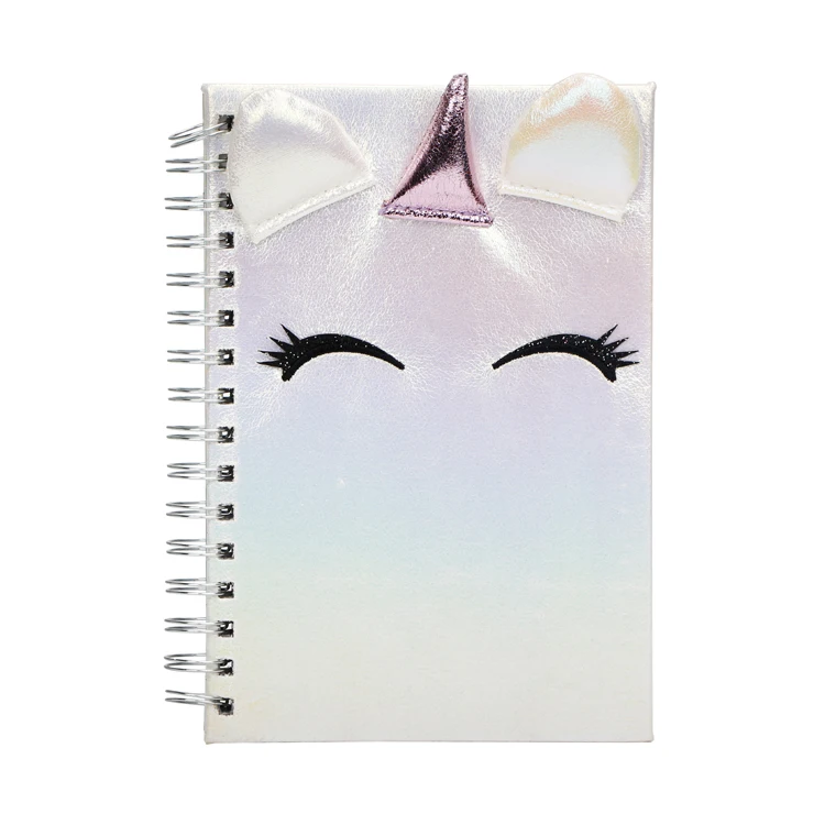 High Quality A5 Hardcover Unicorn Design with ears and horn Cute PU leather Spiral Notebook for students