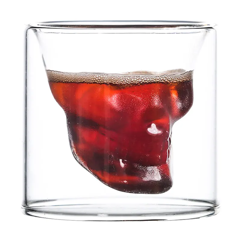 Wholesale Customize 2019skull Skeleton Whisky Glasses Double Wall Bar Wine Glasses Glass Cup Crystal whiskey vodka shot glass