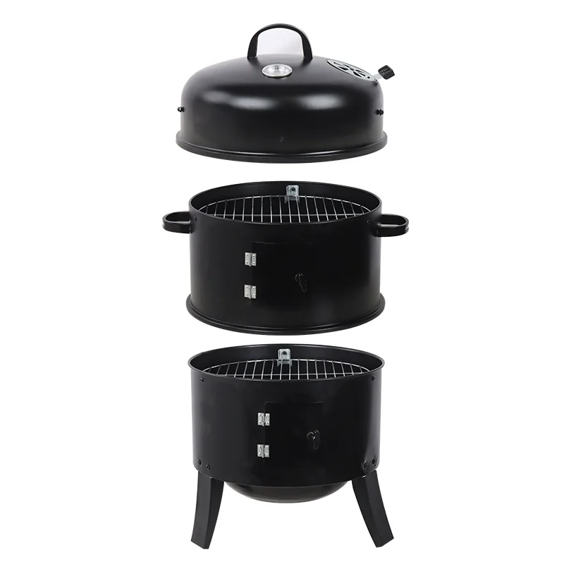 Black Outdoor Vertical barrel smoker Meat fish 3 In 1 Charcoal Bbq Grill Barbecue Smoker