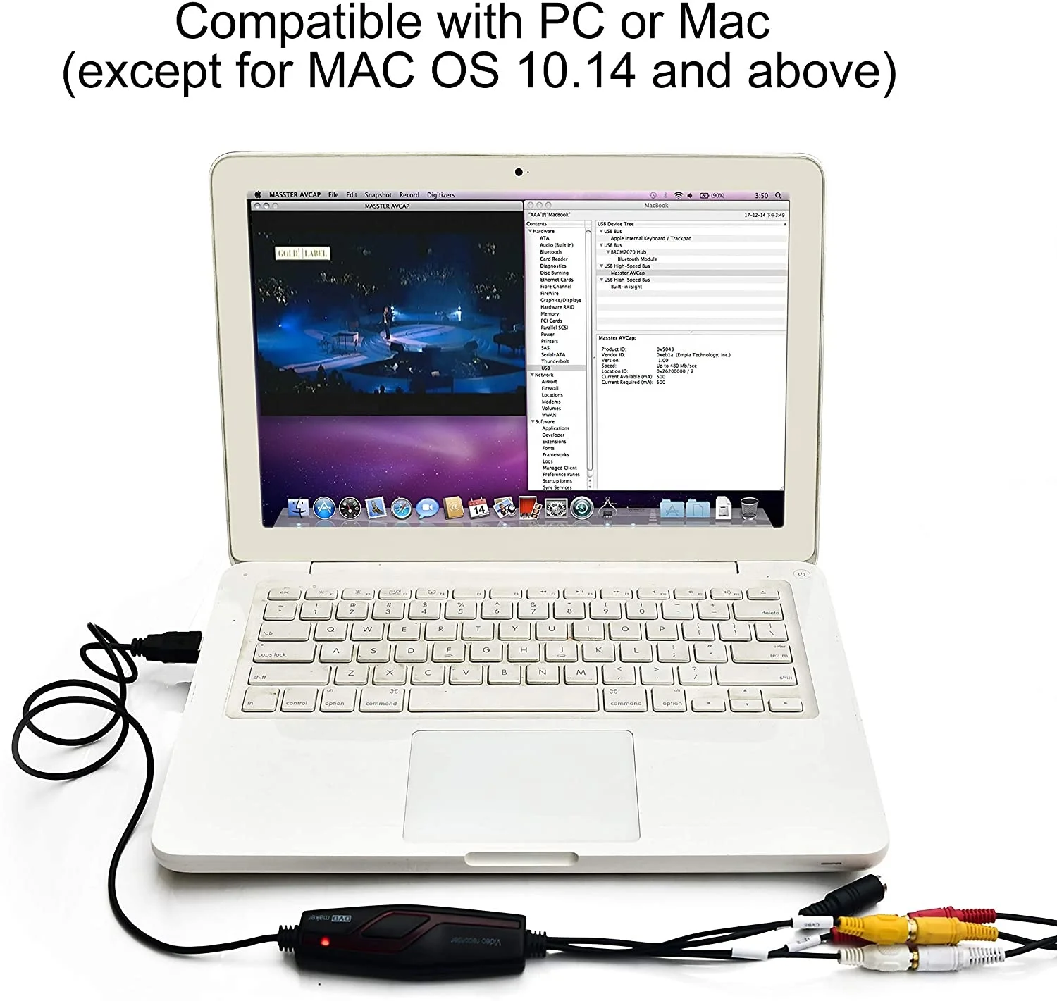 Hot sale VHS to DVD Converter, USB analog video to digital capture,Hi8 VCR TV Box grabber  for Your Mac or  PC,