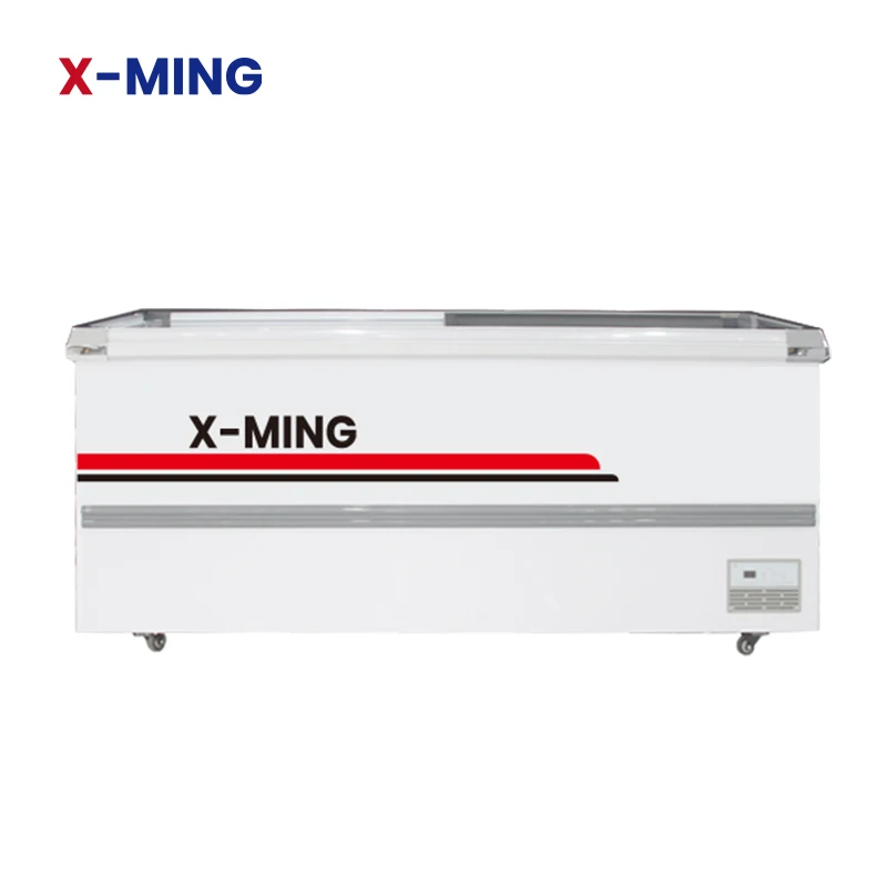 XIANGMING High Quality European Style Glass Door Freezer Fridge LED Light Cool Climate for Drink Display Cooler Case