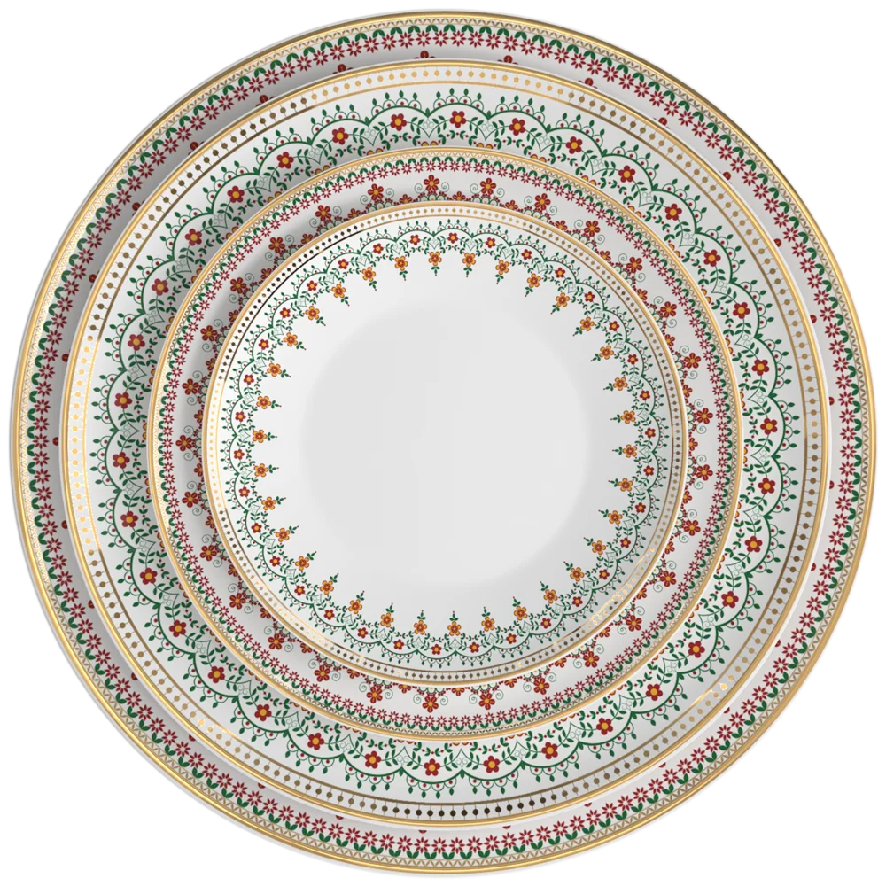 Luxury Golden Bone China Dishes Set Art Decor Leaves Dinner Set Wedding Plate Set Tableware for Event&Rental