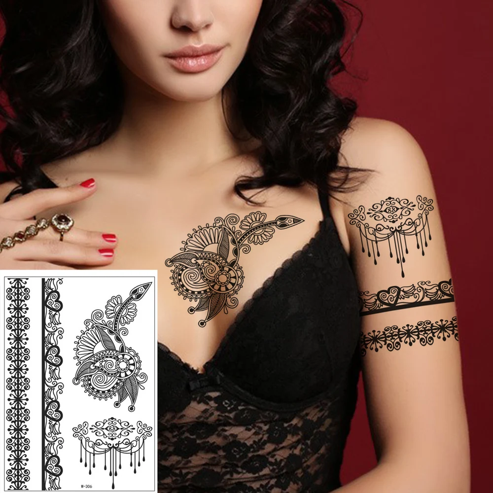 Free Samples Full Hand Henna Temporary Tattoo Stickers Henna Tatouage Black Henna Tattoo Designs Stickers Women