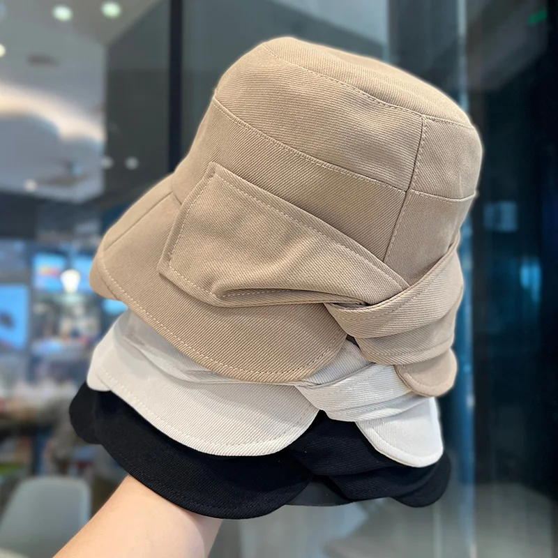 ChanBol Autumn bow blanks hats boony sunscreen fisherman adult fur hat orange bucket hat with string