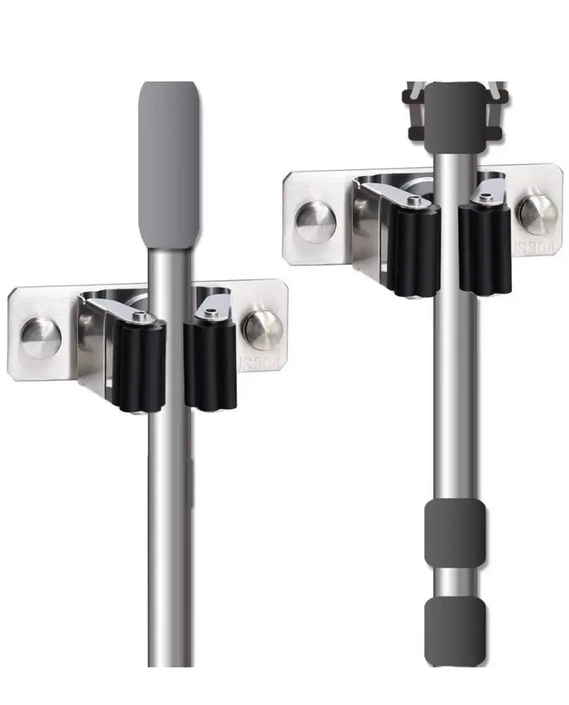 Hot selling household kitchen General Storage wall mount 304 stainless steel Tool Rack mop broom holders for bathroom