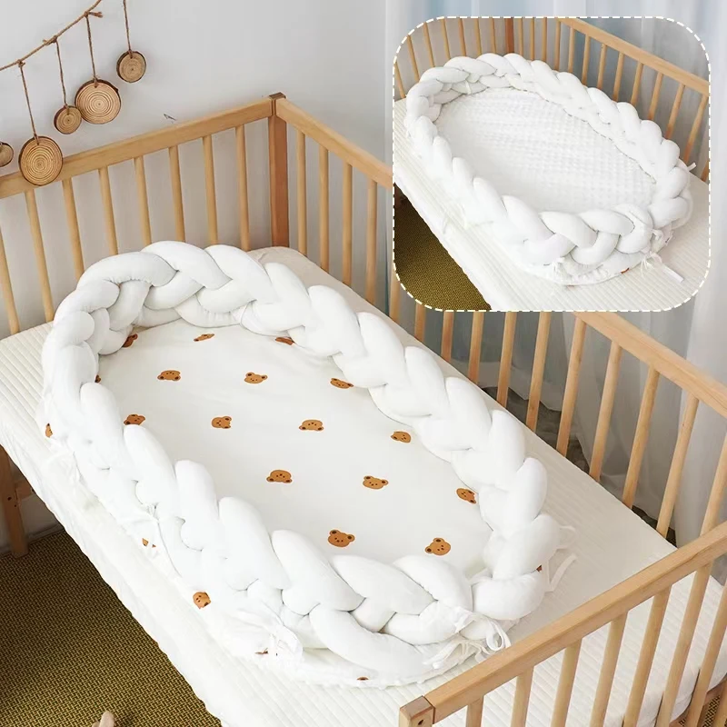 Customized 100% Cotton organic sleeping design pattern crib bumpers baby nest bed with pillow in the crib