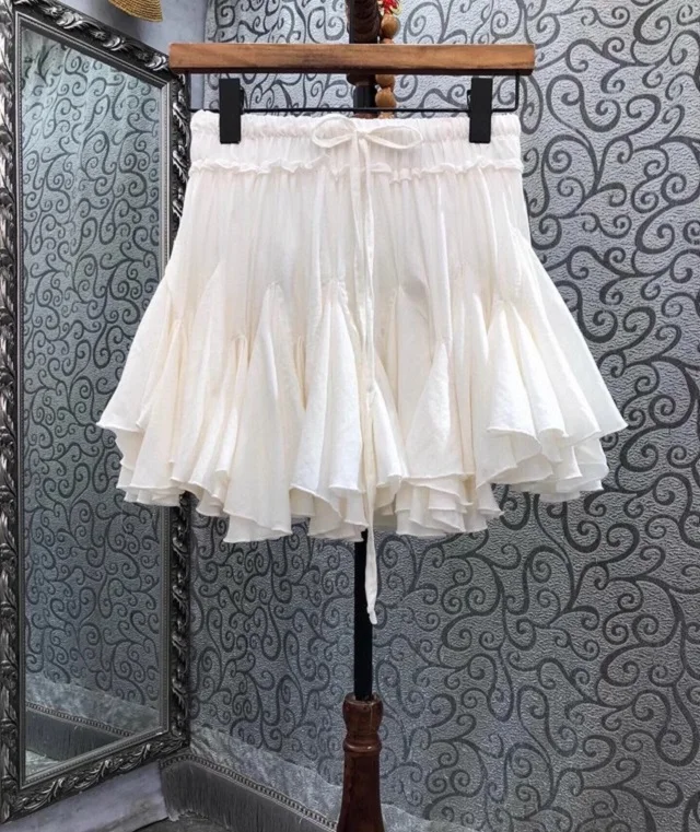 Newest Fashion Style Skirts 2023 Summer Ladies Elastic Waist Bow Deco Ruffle Flower Deco Sexy Mini Club Skirts White Black