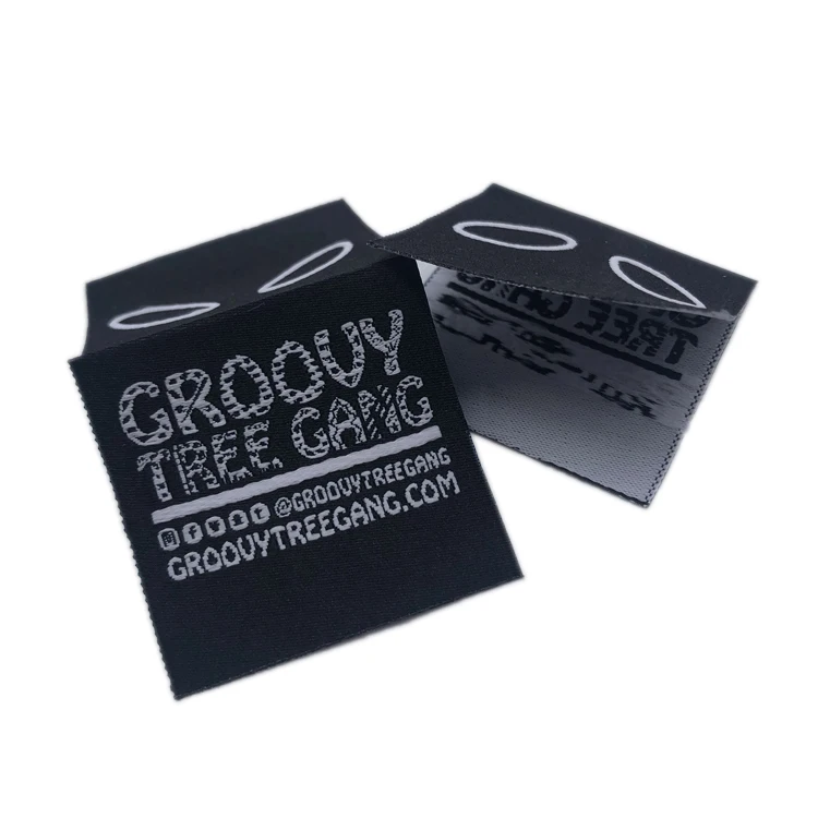 Factory Custom Woven Label Center Fold Clothing Label Tag With Company Name And Website