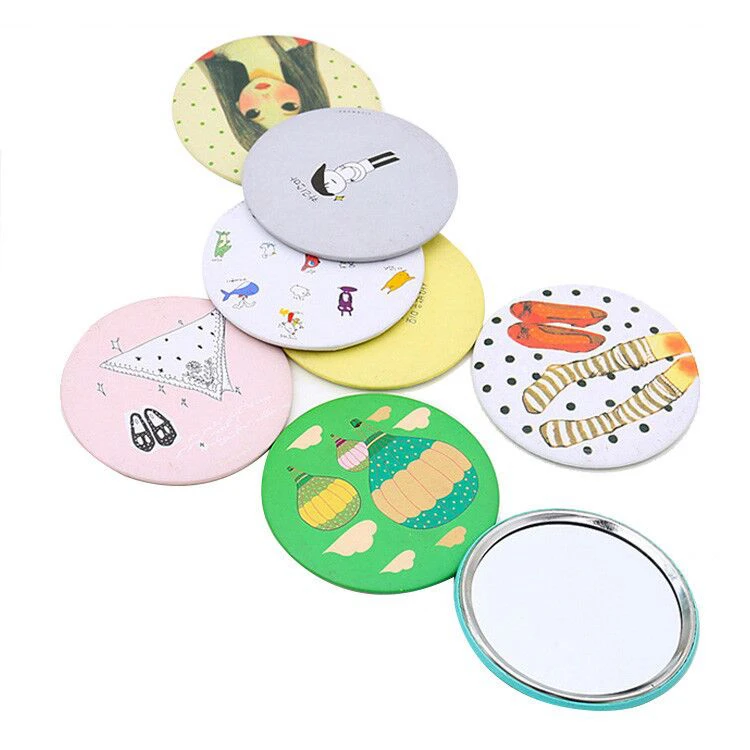 Promotional Pattern Printed Small Cute Round Plastic Pocket Cosmetic Mirror/ Custom OEM Pocket Cosmetic Mirror for Kids Gift