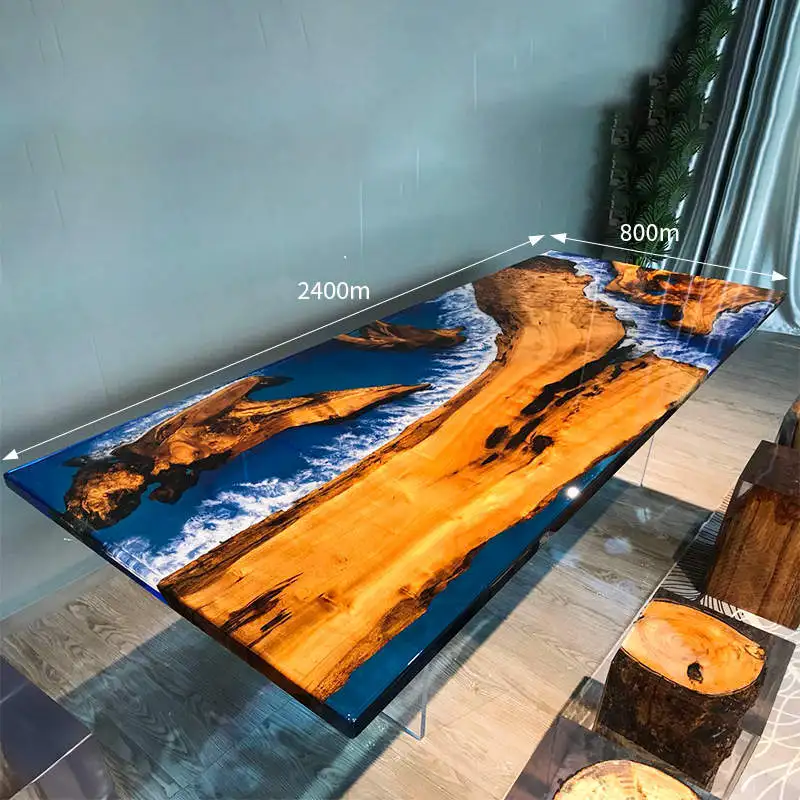 On Sale Walnut Wood High Epoxy Resin Wood Table Design Dinner Clear Transparent Epoxy Resin For River Office Table