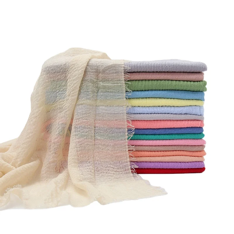 Hot Products Fashion Style Fantastic Admirable Plain Color Wholesale Crinkle Cotton Hijab Scarf