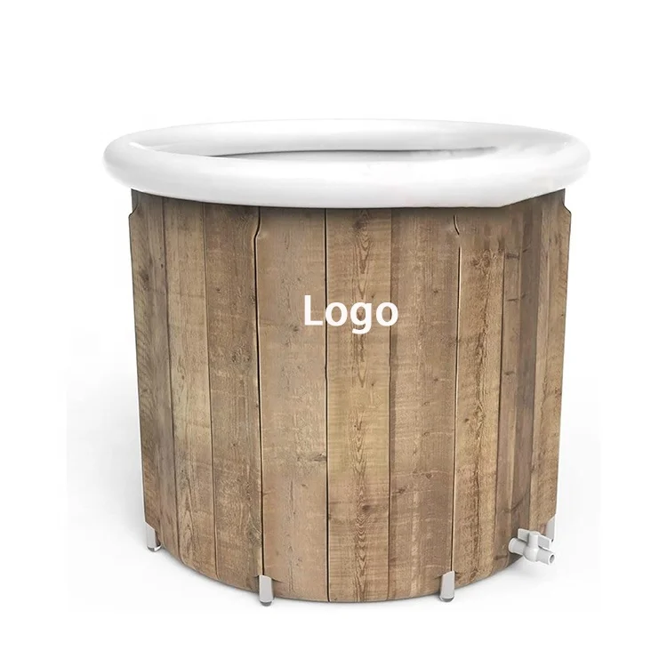 Inflatable Ice Bath Portable Pvc Inflatable Folding Ice Bath Tub for Adults Wood Grain Ice Bath Barrels