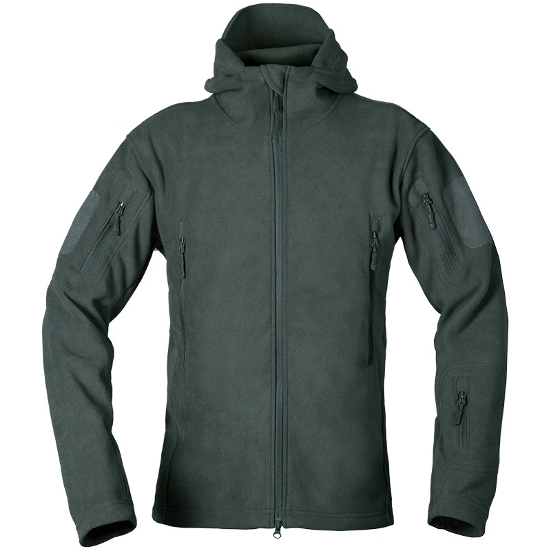 Прямая поставка уличная флисовая куртка Мужская ветрозащитная теплая приталенная бархатная утепленная с подкладкой и шапочкой от