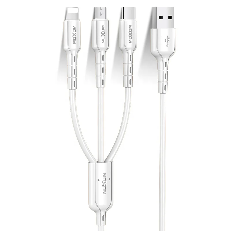 1m Long 2.4A Fast USB 3 in 1 Charging Cable MOXOM Data Line 24A Cable