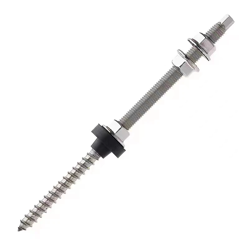 SS304 316 A2 A4 M6 M8 M10 M12 Double Thread Bolt Drilling Hook Roof Photovoltaic Solar Hanger bolt