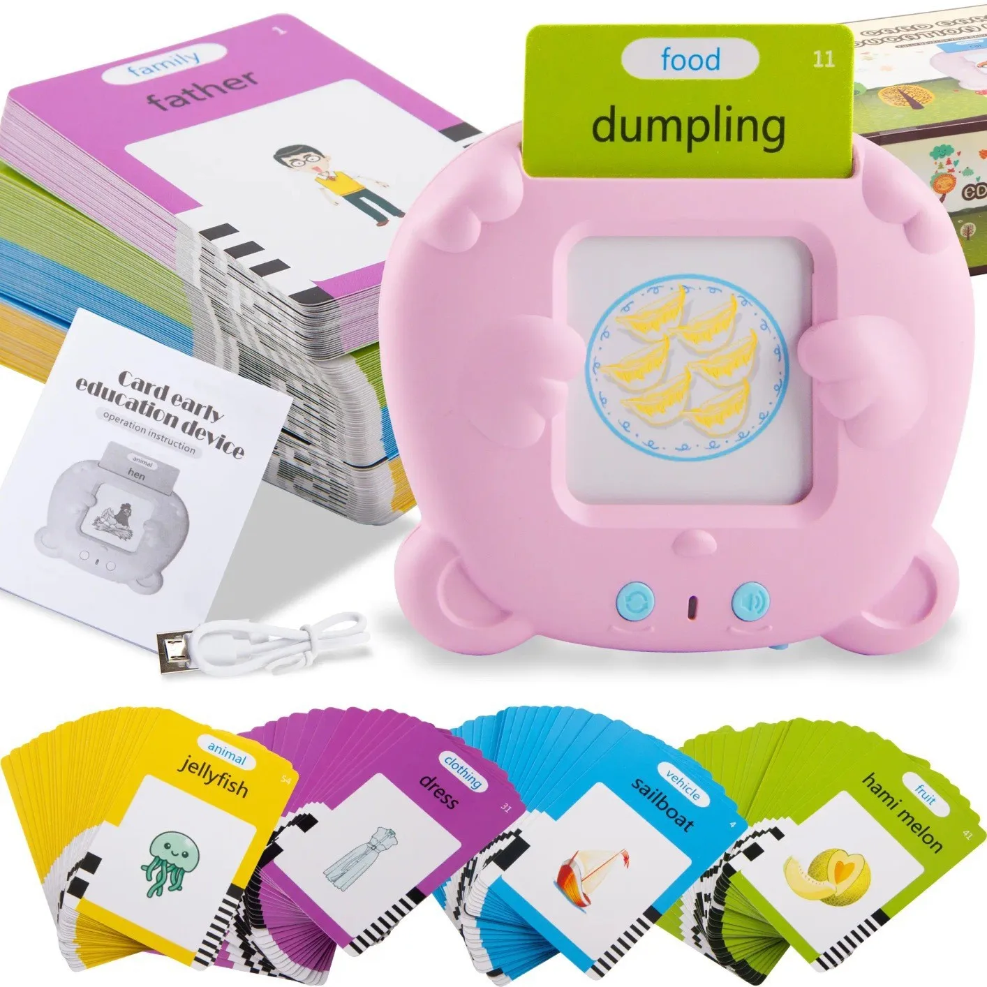 Kid Learning Educational Preschool Words Animals Electronic Audible Flash Cards Reader Speech Machine