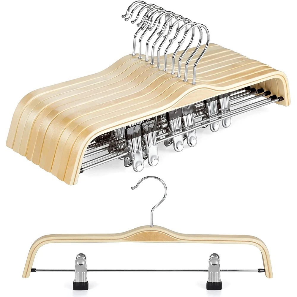 LINDON Crafted Natural Laminated Wooden Pants Hangers with Adjustable Clips