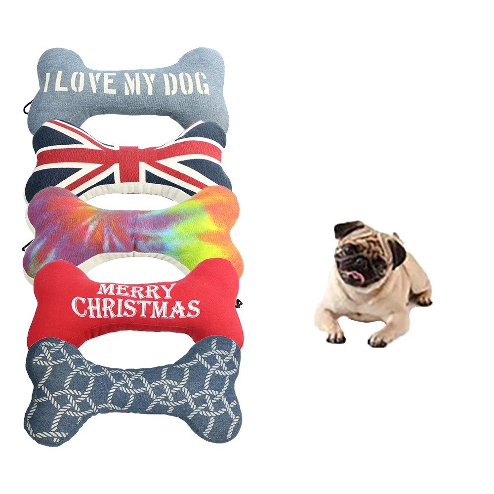 
Soft bone shaped custom plush pet toy for dog biting of different patterns dog chew toy 