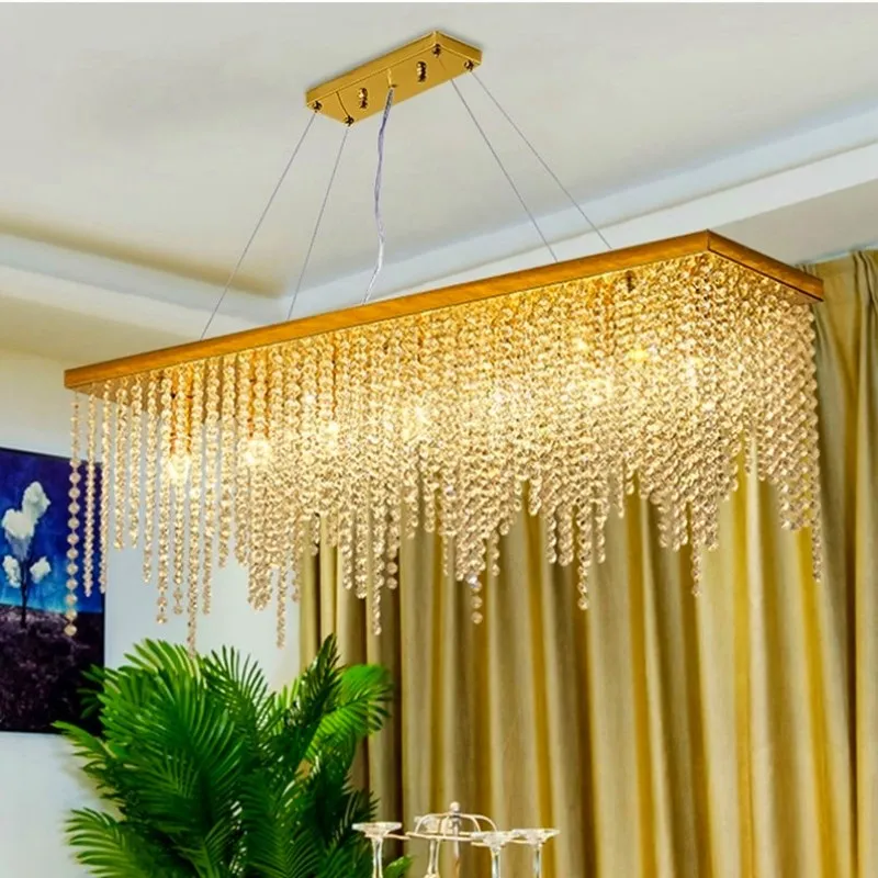Post-Modern Rectangular Crystal Chandelier and Luxury Dining Room Lighting for Restaurant and Bar Areas