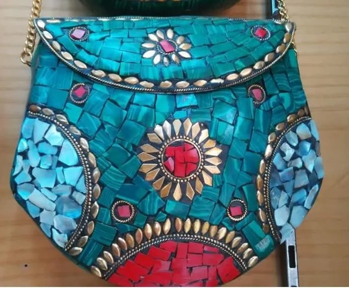Metal Mosaic Stylish Hot Selling Clutch With Brass Handle