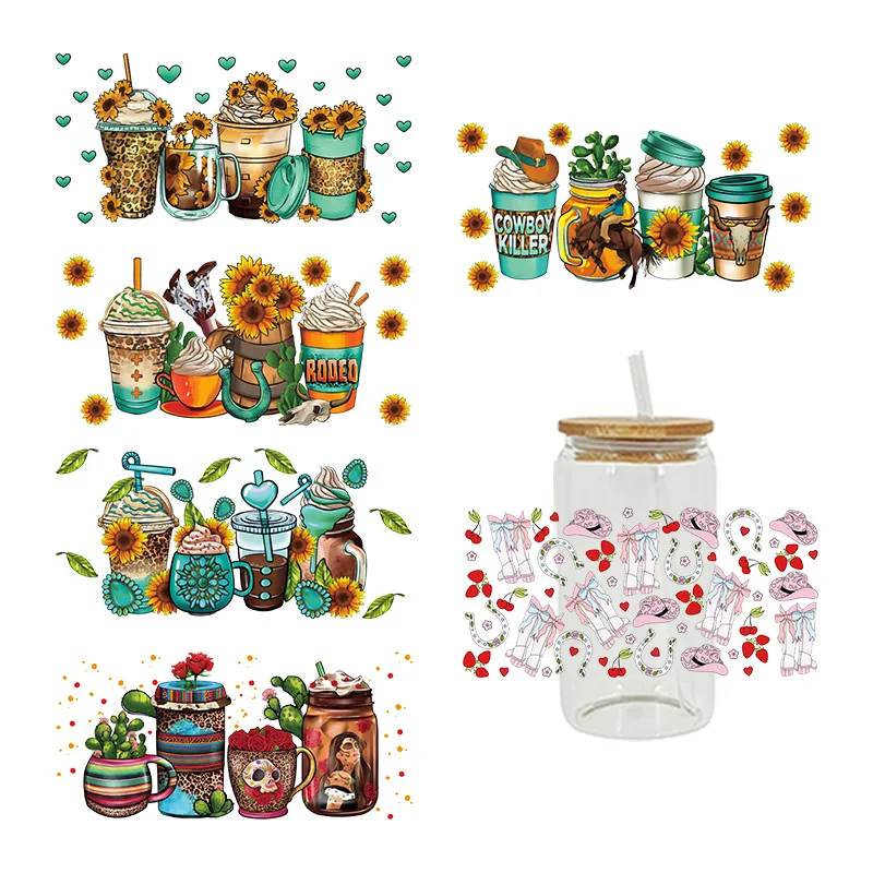 23*11CM Hot Selling Vintage Sunflower Cup DTF Heat Transfer Press Stickers Customized Labels For Shirts Cups