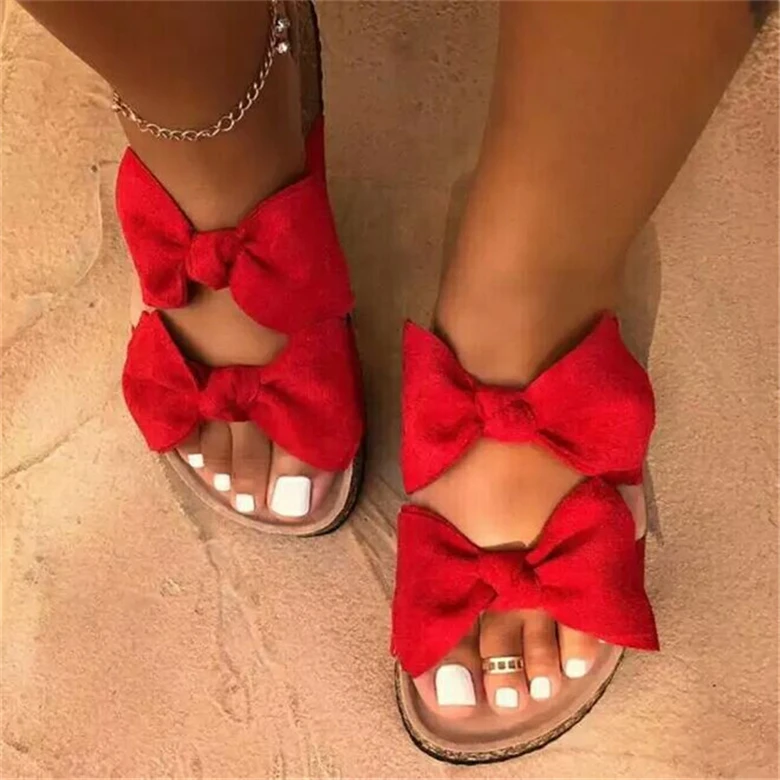 2020 New.2 Fashion  Bow Slippers Sandals for Women Ladies  Summer Flat Shoes