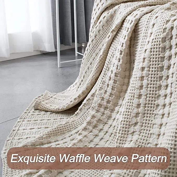 100% Cotton Throws Home Decor Waffle Luxury Decorative Soft Breathable Skin-Friendly All Season Perfect Weave Blanket