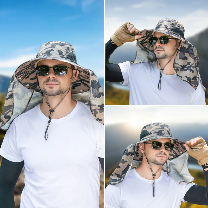 Мужские шляпы от солнца для рыбалки, скалолазания, защита от ультрафиолета Upf 50 +, шляпа для пешего туризма, сетчатая шляпа в стиле сафари