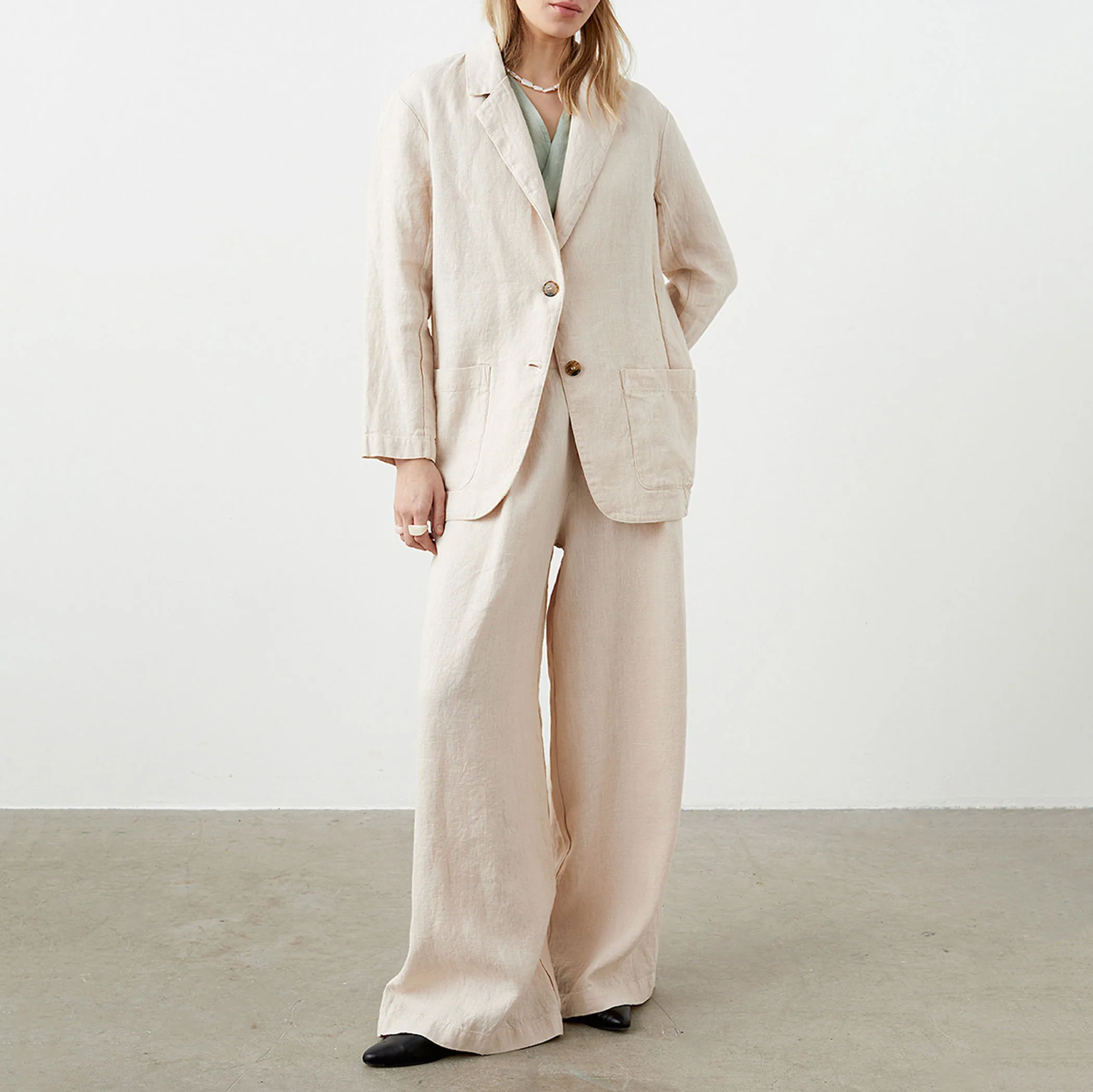 High Quality Plus Size Women Oversized Linen Blazer Long Sleeve Outwear Linen Jacket Matching Pants For Women