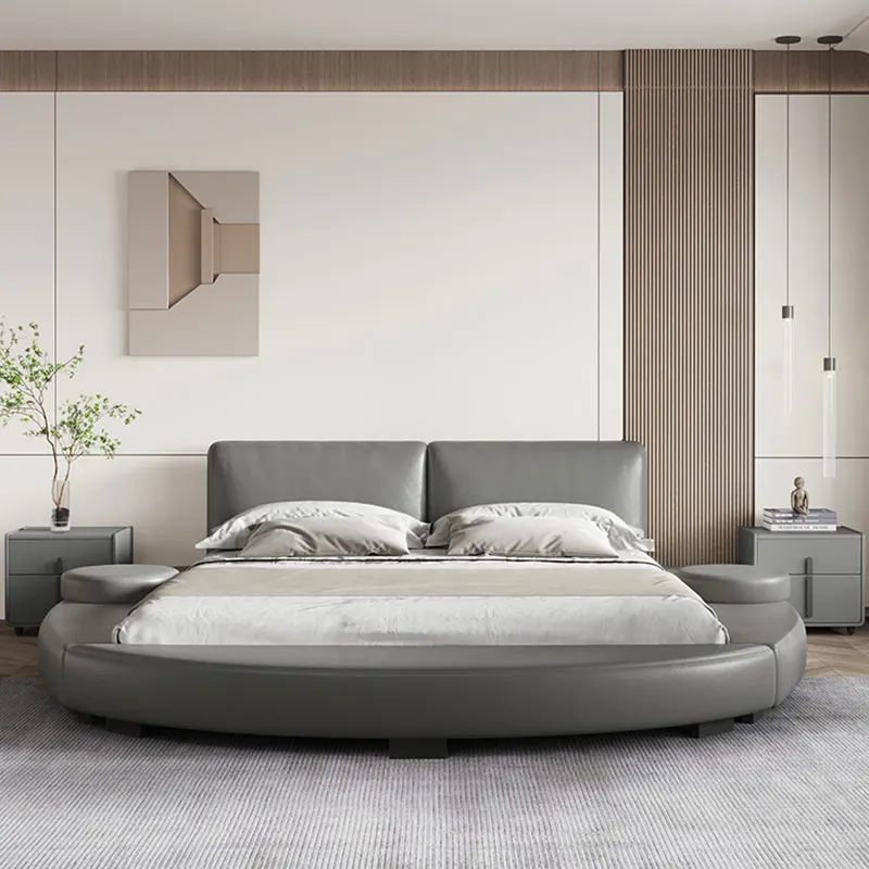 Bedroom furniture Genuine leather king size round bed double bed wedding bed modern and minimalist home level hotel master