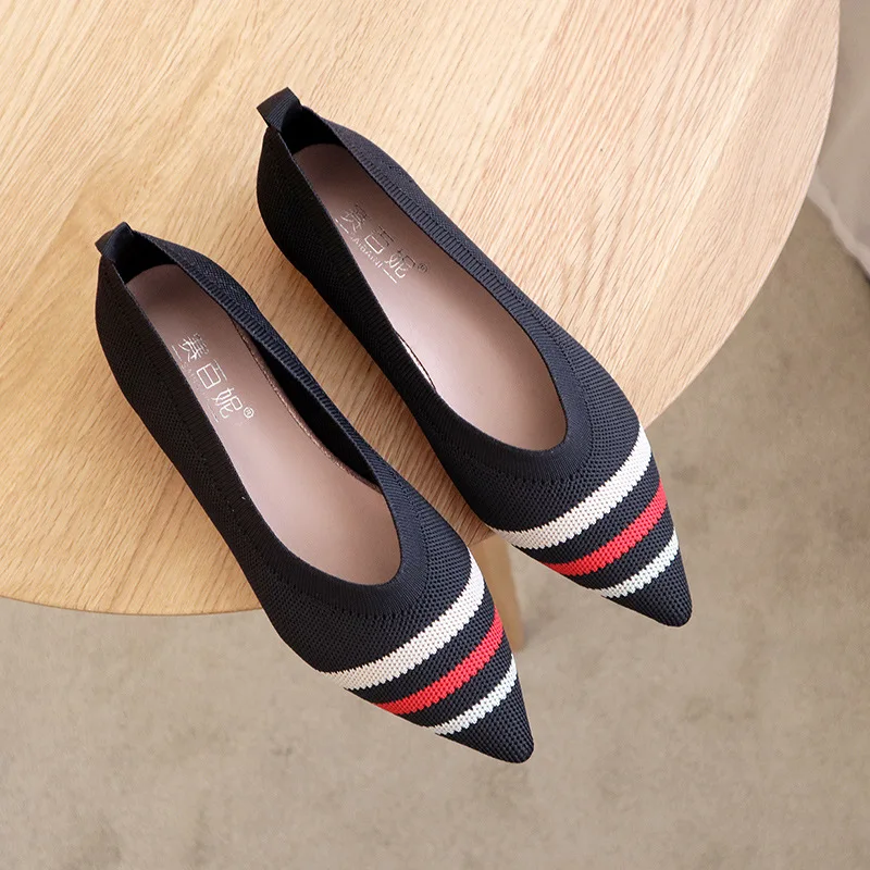 New design Soft comfortable femininity single shoes shallow mouth Weaving flats ladies business Pointed toe Flats for women