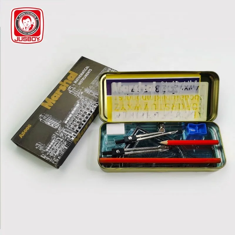 Канцелярские принадлежности Jusboy, набор математических инструментов высшего качества, детские наборы, канцелярские принадлежности, пенал, линейка, математический набор, металлическая жестяная коробка