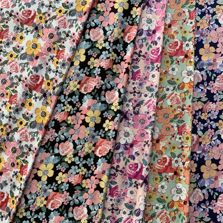 Wholesale Custom 100gsm 120gsm 6 yards Rayon & Viscose & Modal Fabric Like Cotton Floral Print Fabric