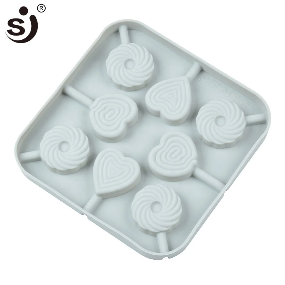 Silicone mold 8 lattices love and roundness  lollipops DIY mold with a plastic rod different shape for select
