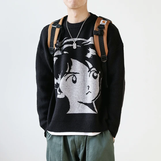 Kingsun 100% cotton anime  sweater custom knitwear sweater custom jumpers