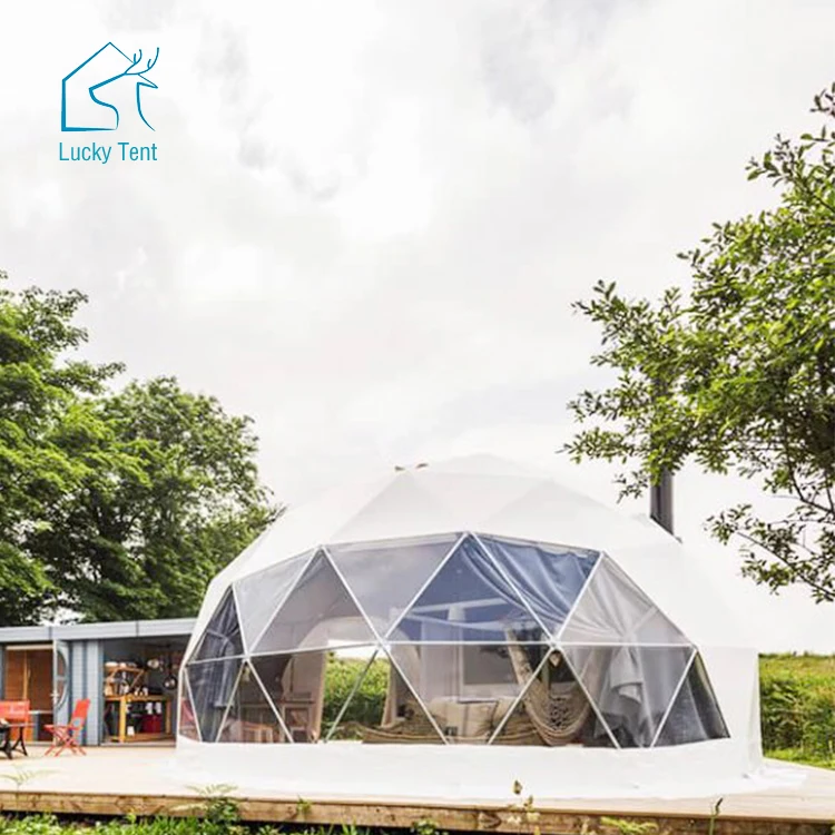 Forest Camping Equipment Hotel Event House Grey Color PVC Dome Tent With Glass Door