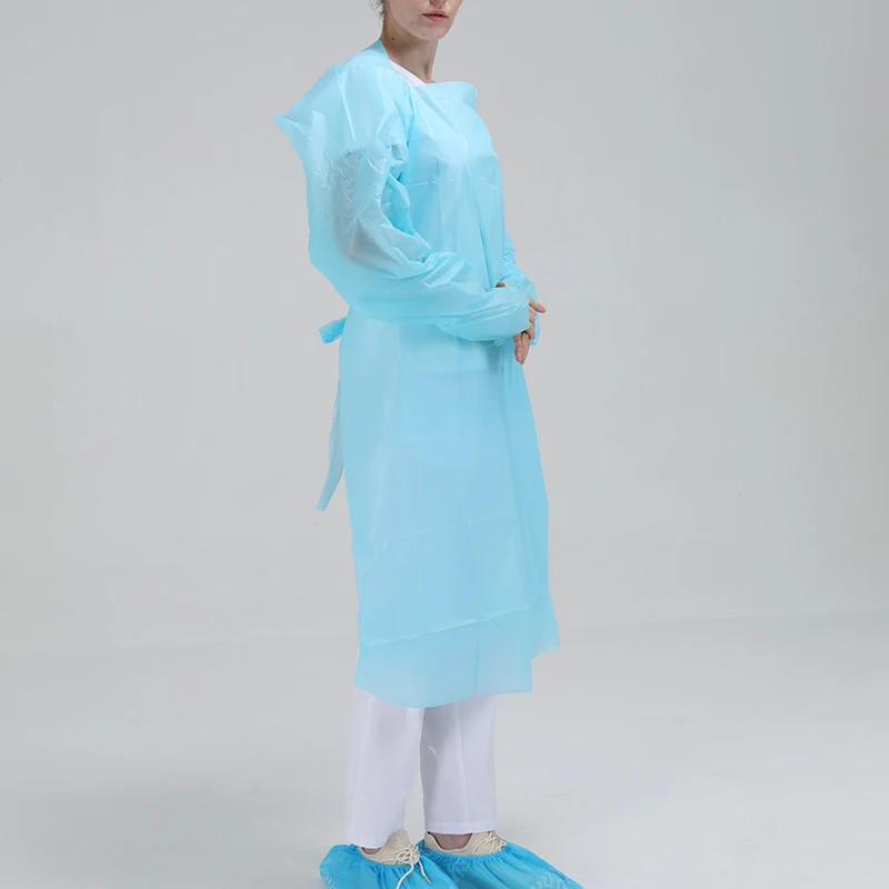 Disposable CPE apron long sleeves waterproof plastic apron with thumb loop