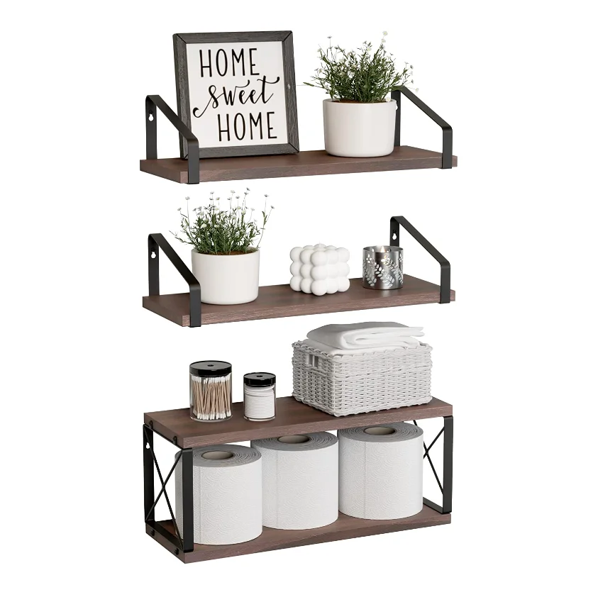 Metal Wood Design Bathroom Shelves 3 Tier Metal And Wood Wall Shelf With Tissue Holder For Bathroom