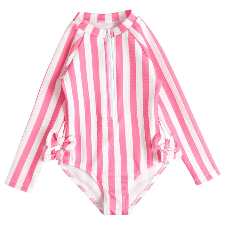 Hot Sale OEM Custom Long Sleeve One Piece Swimsuit Bathing Suits Girl Swimwear Kids Bikini