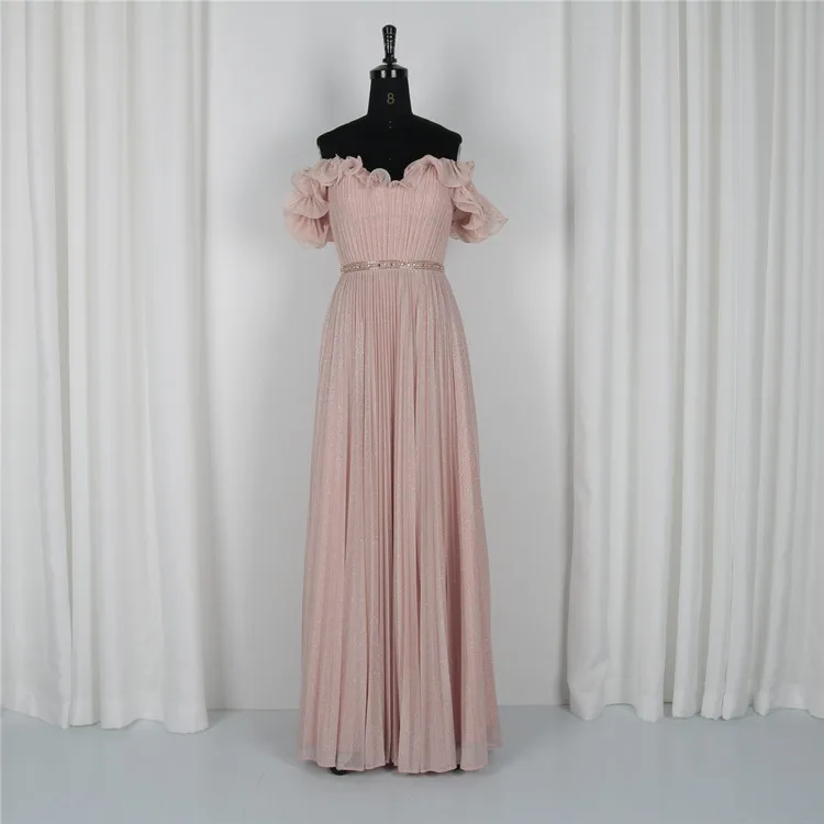 
Modern Fashion Shinning Floor-Length Pink Evening Dancing Dress Simple Chiffon Prom Dress For Ladies 