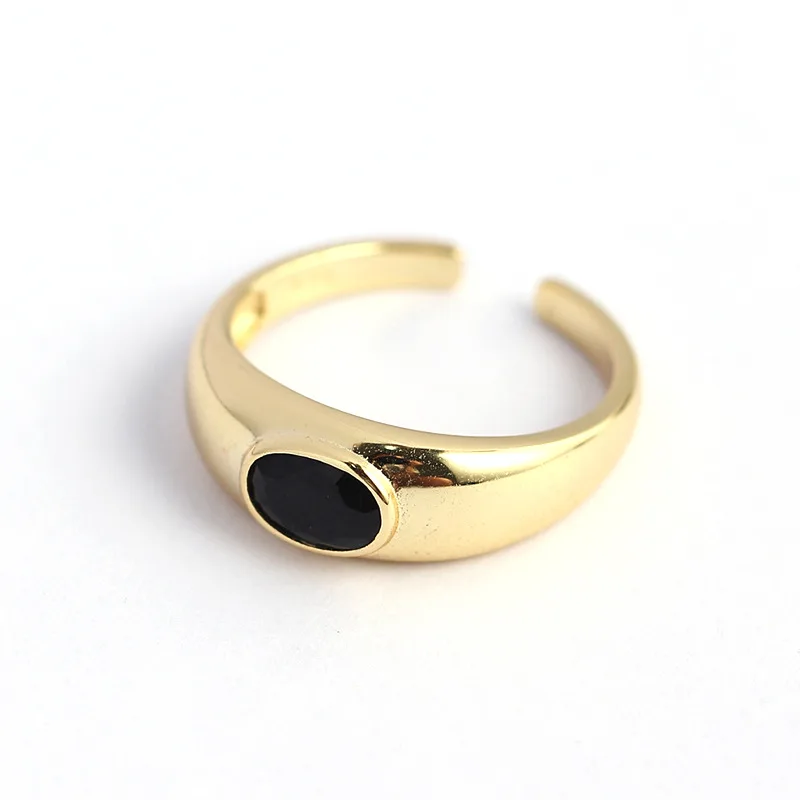 Rainbowking Light luxury s925 sterling silver ring geometric oval zirconia open ring ins metal cold wind fine jewelry ring