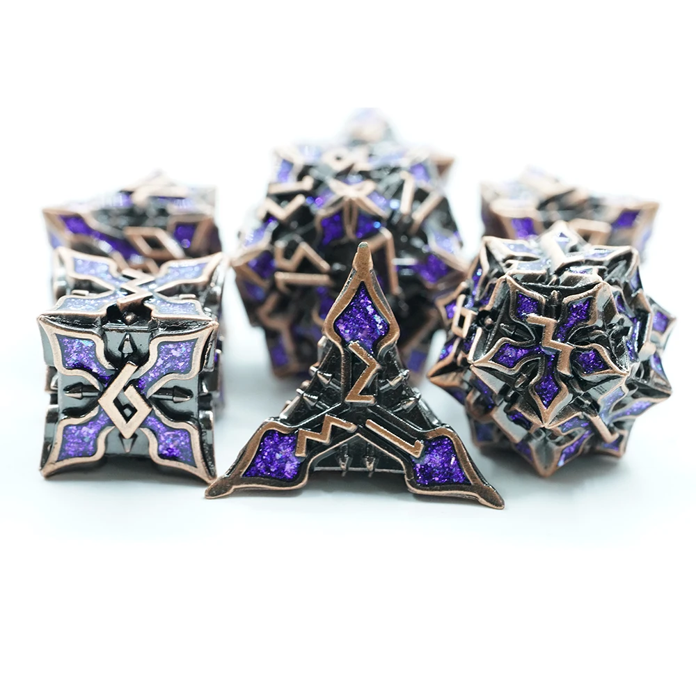 7pcs Antique Copper With purple Mica Dice Set Metal DND Dice Set Zinc Alloy Solid Polyhedral Dice