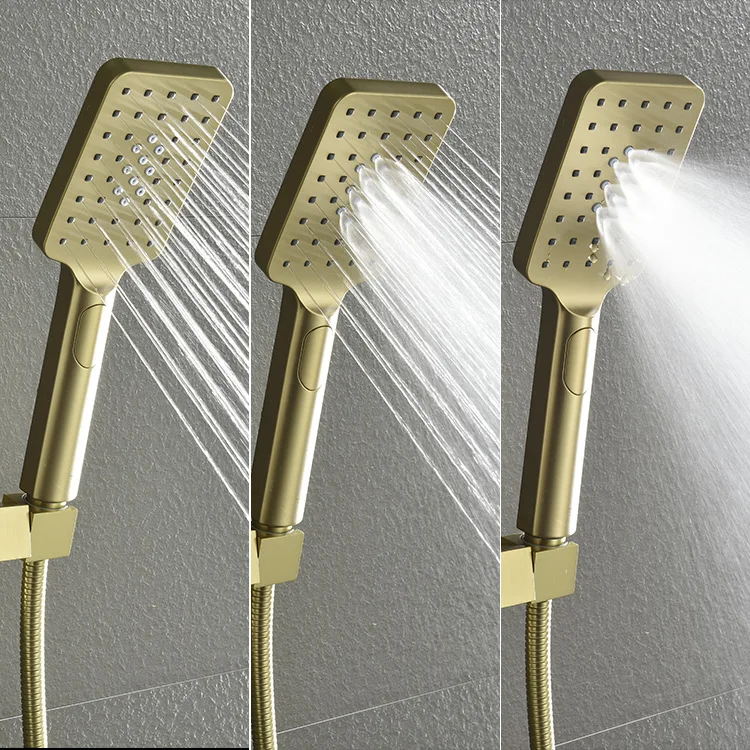 Inwall Squared Thermostatic Pure Brass 3 4 5 6 Multi Body Jet Rain Shower System Set With Body Jet Back Spray Spa Waist Massage