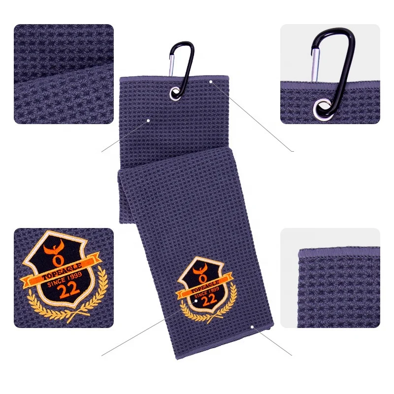 Microfiber Waffle Foldable Divot Tool custom logo golf towel custom logo with brush Golf Gifts Accessories