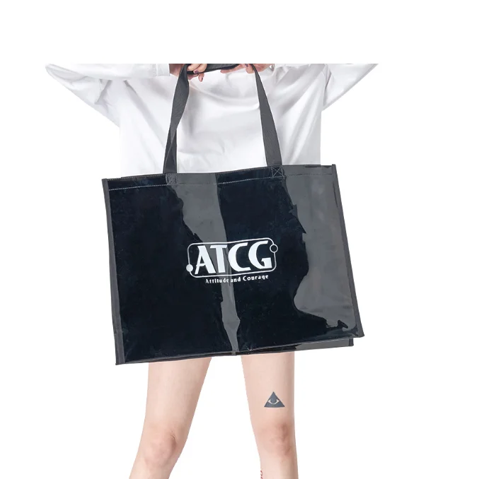 Black simple design shopping transparent recycle clothing pvc hand tote bag