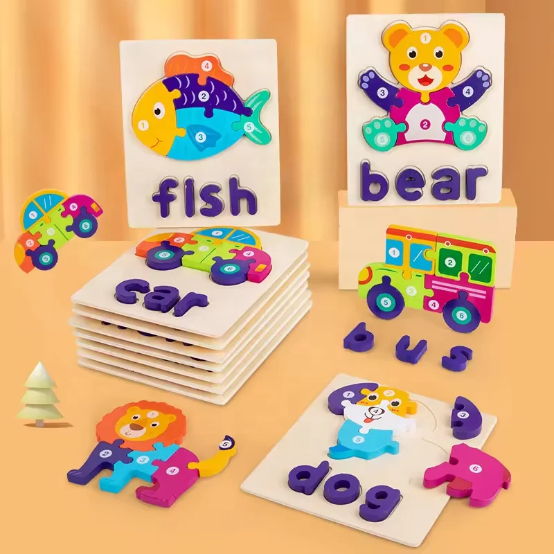 Early Educational 3D Animal Traffic Jigsaw Game Children Cognitive Wooden Matching Puzzles Toys For Kids Boys & Girls