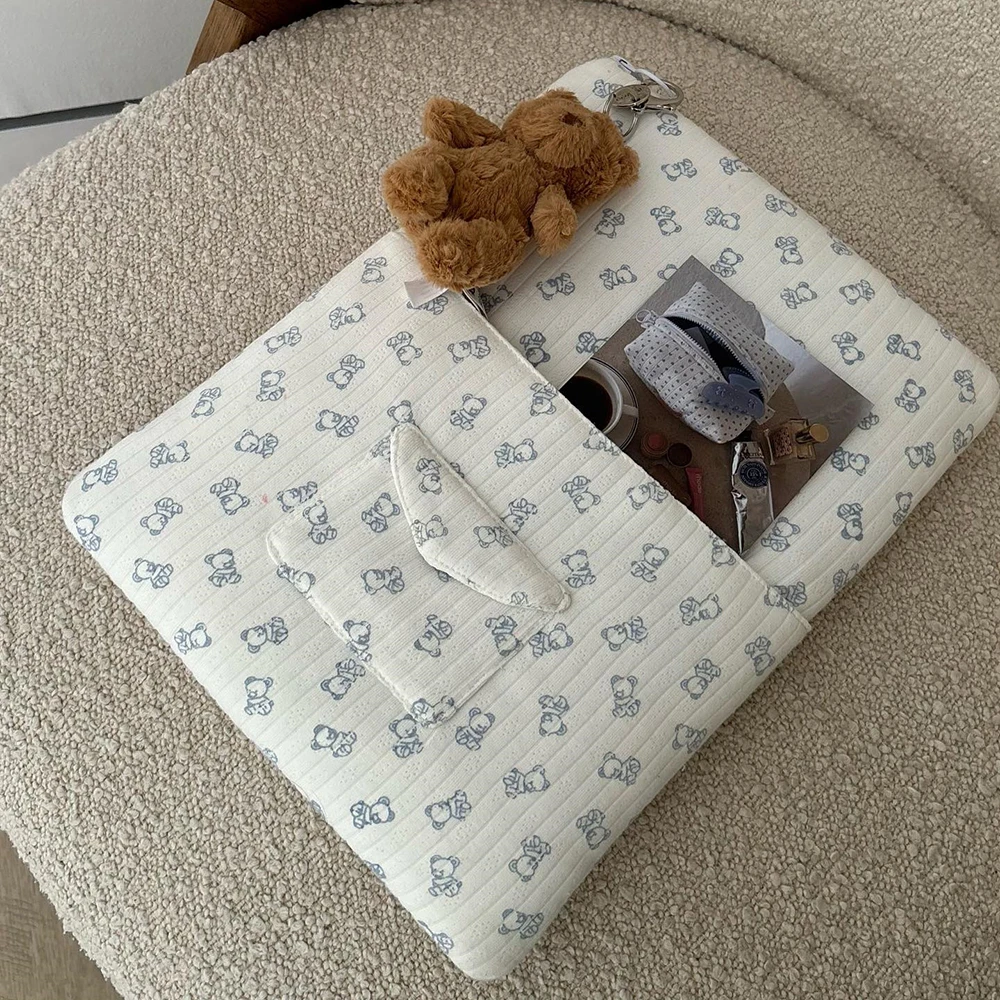 Custom Size Logo Aesthetic Blue Heart Printing Cotton Padded Zipper Laptop Tablet Protection Sleeve Pouch Bag