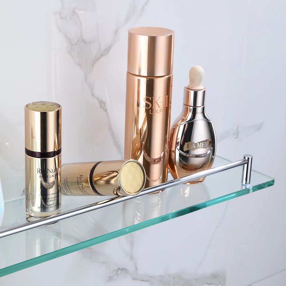 Wall Mount Single Tier Bathroom Glass Shelf Single Glass Shower Shelf