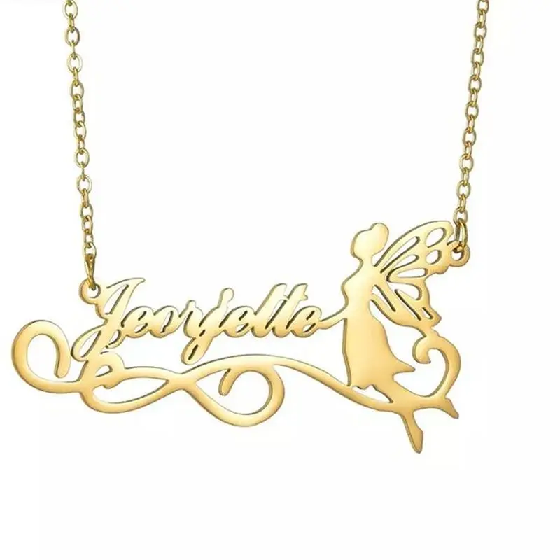 Custom Design Stainless Steel Personalized Rose Gold Plate Name necklace Love Heart