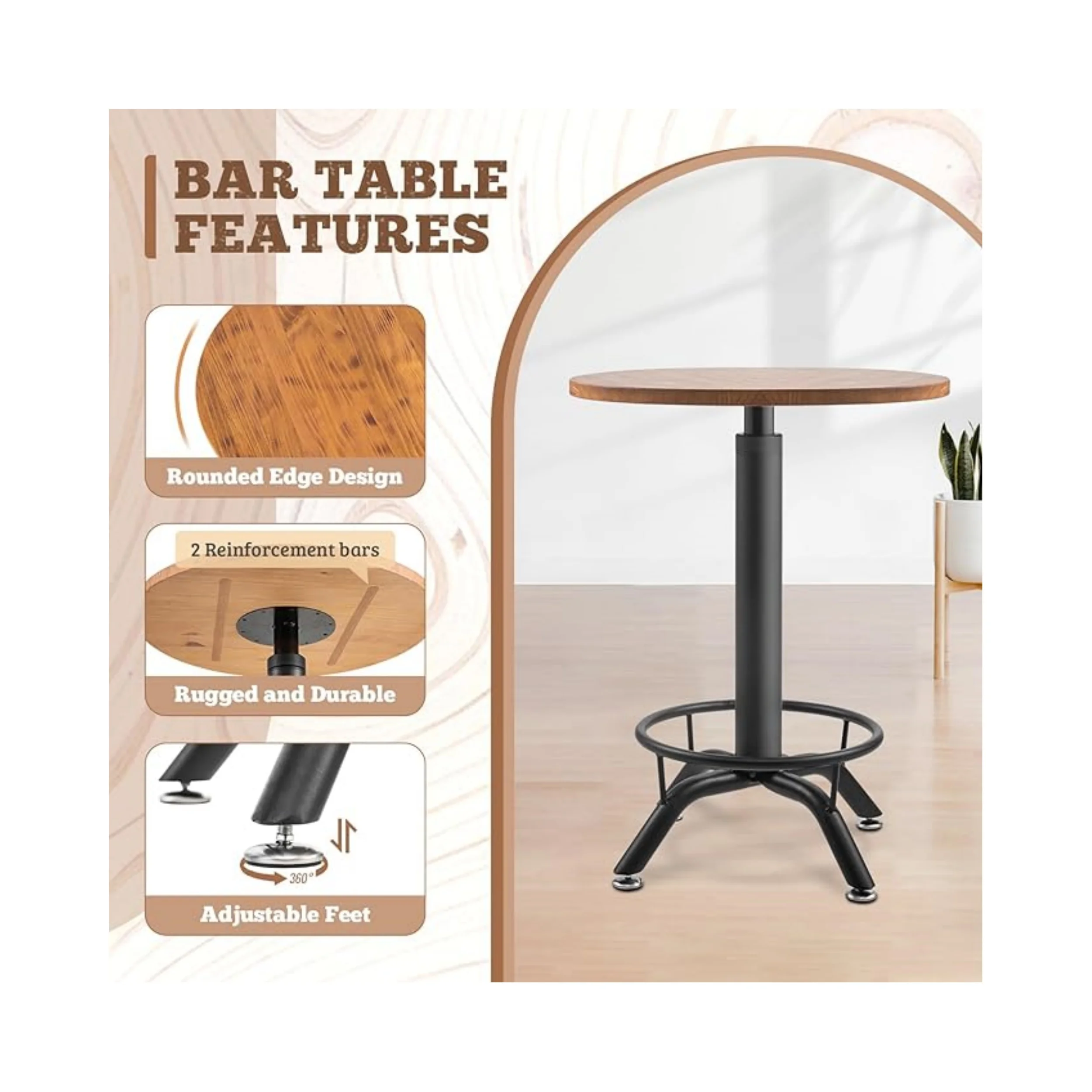 Products Industrial Bar Table & Stools Sets,Round Wood Adjustable Height Bar Table and Chairs Set for Party